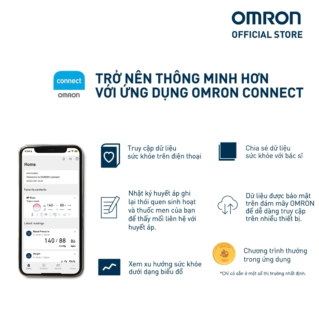 Máy Đo Huyết Áp Bluetooth OMRON HEM-7140T1