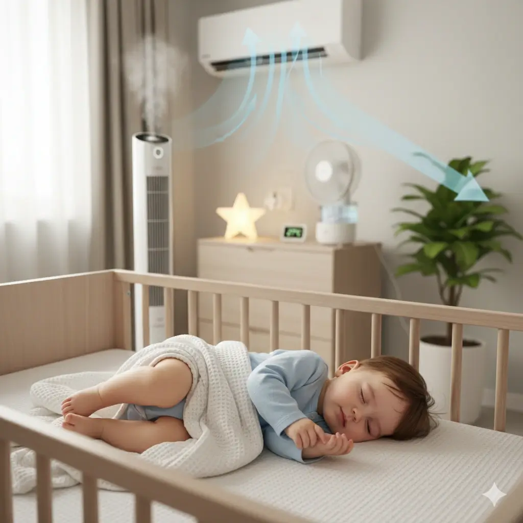 Có nên bật quạt trong phòng điều hòa cho bé 3 Lưu ý vàng giúp bé ngủ ngon