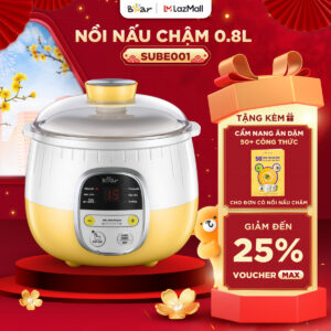 Nồi Nấu Cháo Chậm Bear 0.8L SUBE001 - Nồi Cách Thủy Chưng Yến 6 Chế Độ