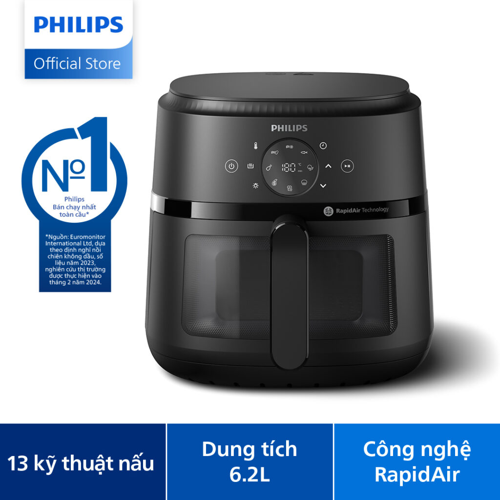 Nồi Chiên Không Dầu Philips NA230/00 (6.2L) - 13 trong 1 - Công Nghệ RapidAir Không Lật - Tặng Bàn Ủi Cầm Tay - Hàng Chính Hãng