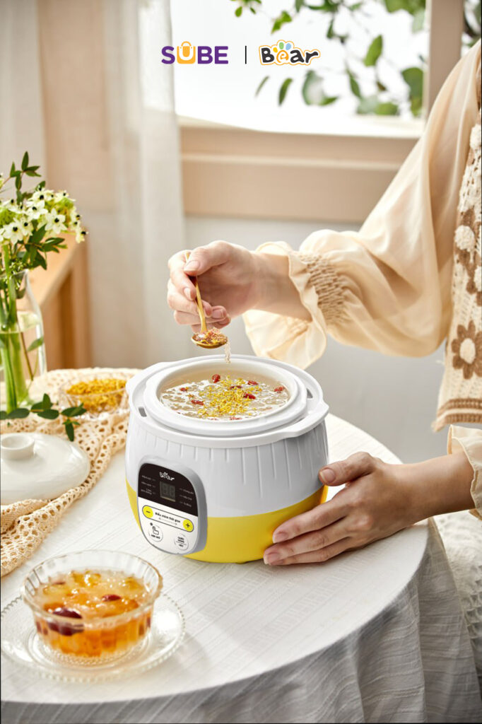 Nồi Nấu Cháo Chậm Bear 0.8L SUBE001 - Nồi Cách Thủy Chưng Yến 6 Chế Độ