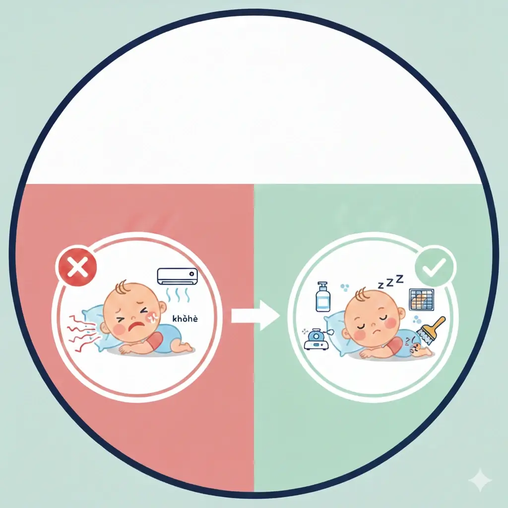 Bé sơ sinh bị khò khè khi nằm máy lạnh Nguyên nhân & Cách xử lý