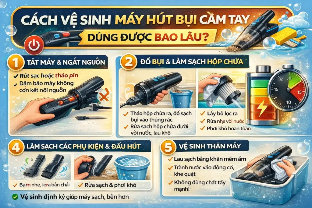 Cách vệ sinh máy hút bụi cầm tay sạch sâu, bền bỉ như mới tại nhà