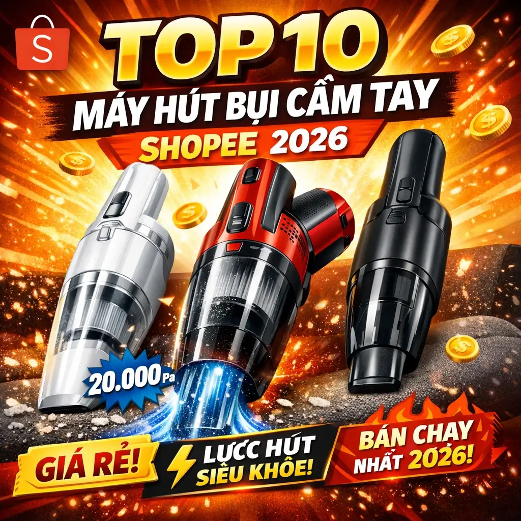 Top 10 Máy Hút Bụi Cầm Tay Shopee Bán Chạy Nhất 2026 Giá Rẻ, Lực Hút Khủng!