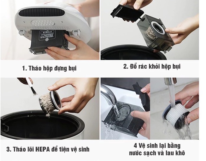 Cận cảnh hộp chứa bụi của Deerma CM800 đen ngòm sau 1 lần hút]