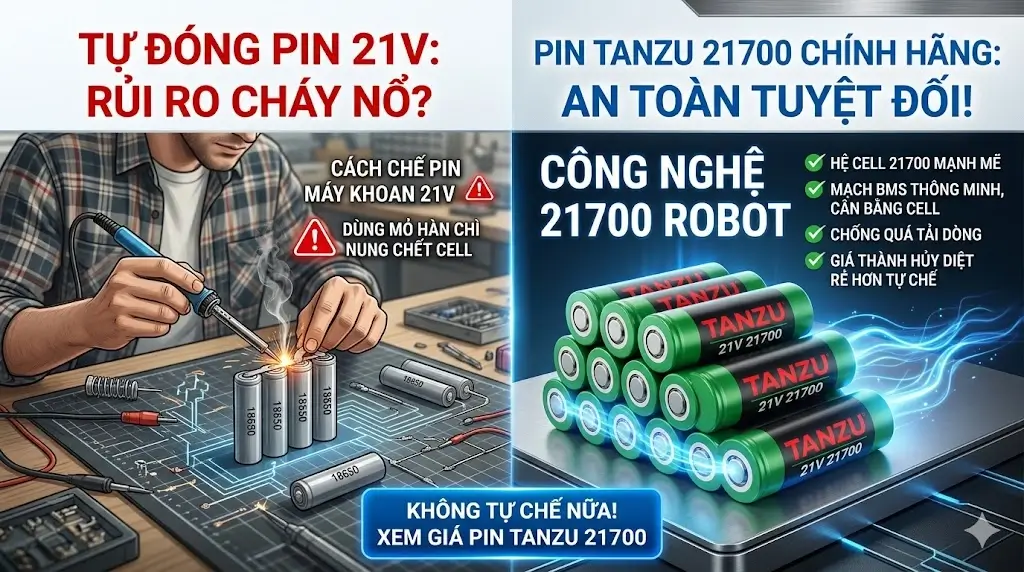 Cách Chế Pin Máy Khoan 21V Tự Đóng Hay Mua Pin TANZU 21700