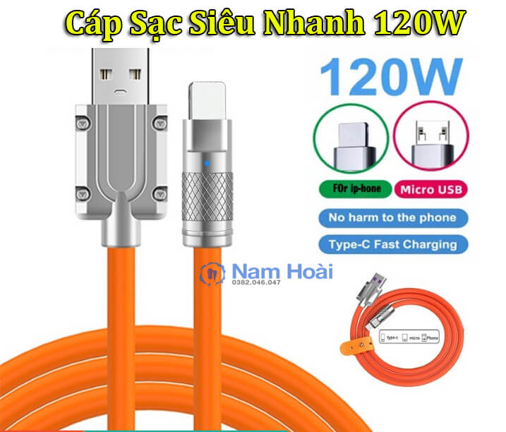Cáp Sạc Nhanh 120W Có Đèn Cho Laptop, Điện Thoại Giá Tốt