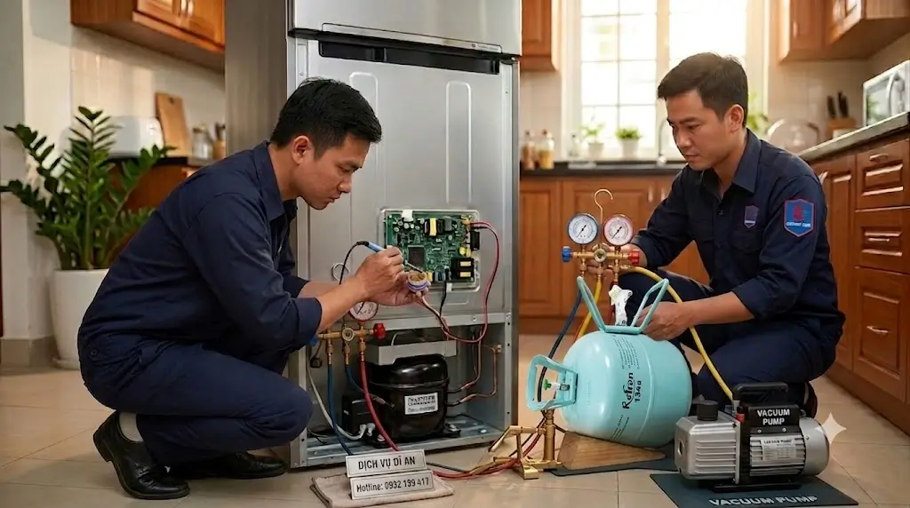 Quy trình nạp gas khi sửa tủ lạnh tại nhà Dĩ An