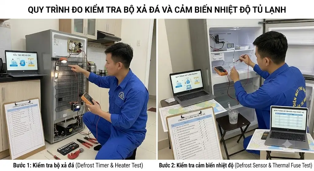 Kiểm tra hệ thống xả đá khi sửa tủ lạnh tại Thủ Đức