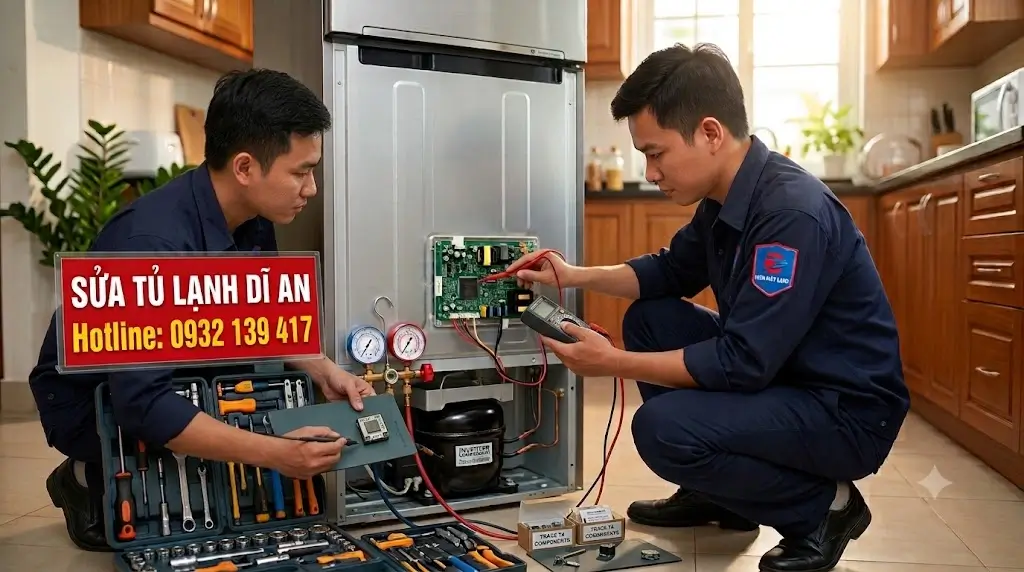 Thợ sửa tủ lạnh Dĩ An kiểm tra thiết bị tận nhà cho khách hàng