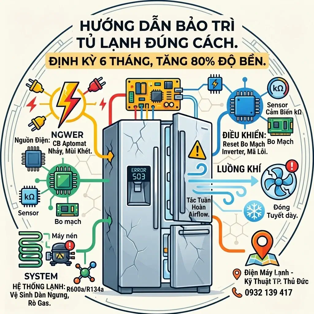 Bảo Trì Tủ Lạnh Đúng Cách: Quy Trình, Lịch Bảo Dưỡng, Vệ Sinh & Kiểm Tra