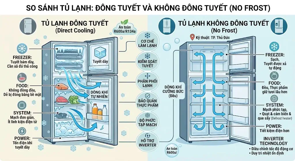 Tủ Lạnh Đóng Tuyết Và Không Đóng Tuyết Khác Nhau Thế Nào?